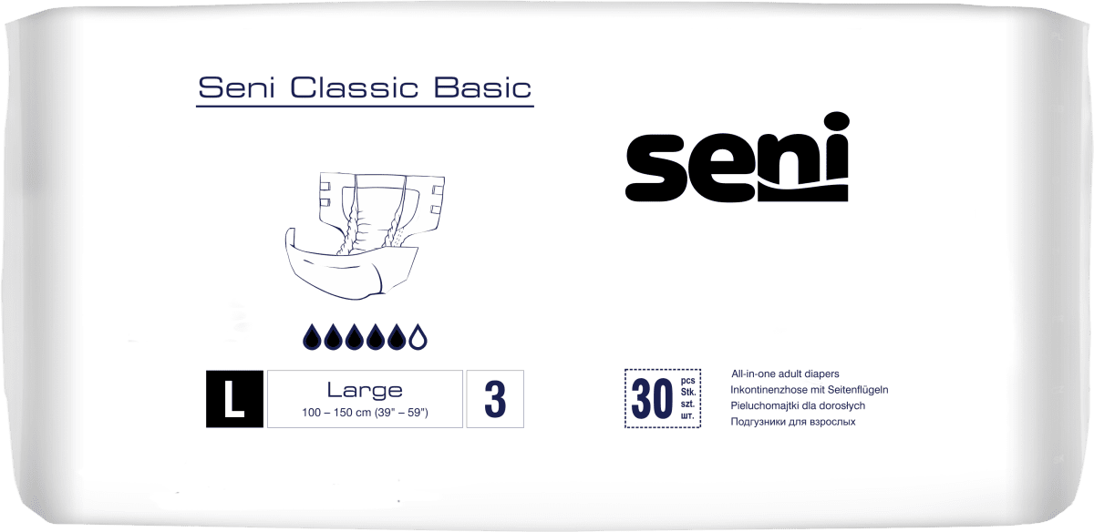 Inkontinenzhosen Seni CLASSIC BASIC L, Hüfte 100-150 cm (1 Karton: 4 x 30 Stück)