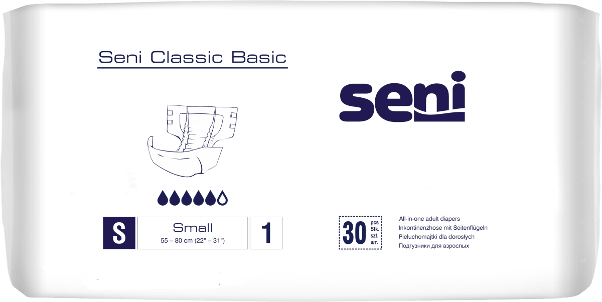 Inkontinenzhosen Seni CLASSIC BASIC S, Hüfte 55-80 cm (1 Karton: 4 x 30 Stück)