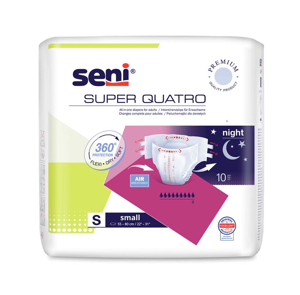 Inkontinenzhosen Seni Super Quatro Small, Hüfte 55-80 cm (1 Karton: 12 x 10 Stück)