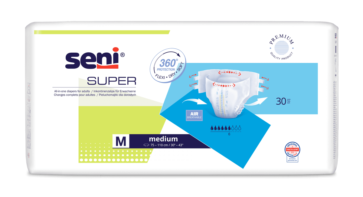 Inkontinenzhosen Super Seni Medium, Hüfte 75 bis 110 cm(1 Karton: 4 x 30 Stück)
