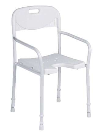 Duschstuhl 9401-A höhenverstellbar mit Armlehnen und Hygieneausschnitt starr weiß (Dietz)