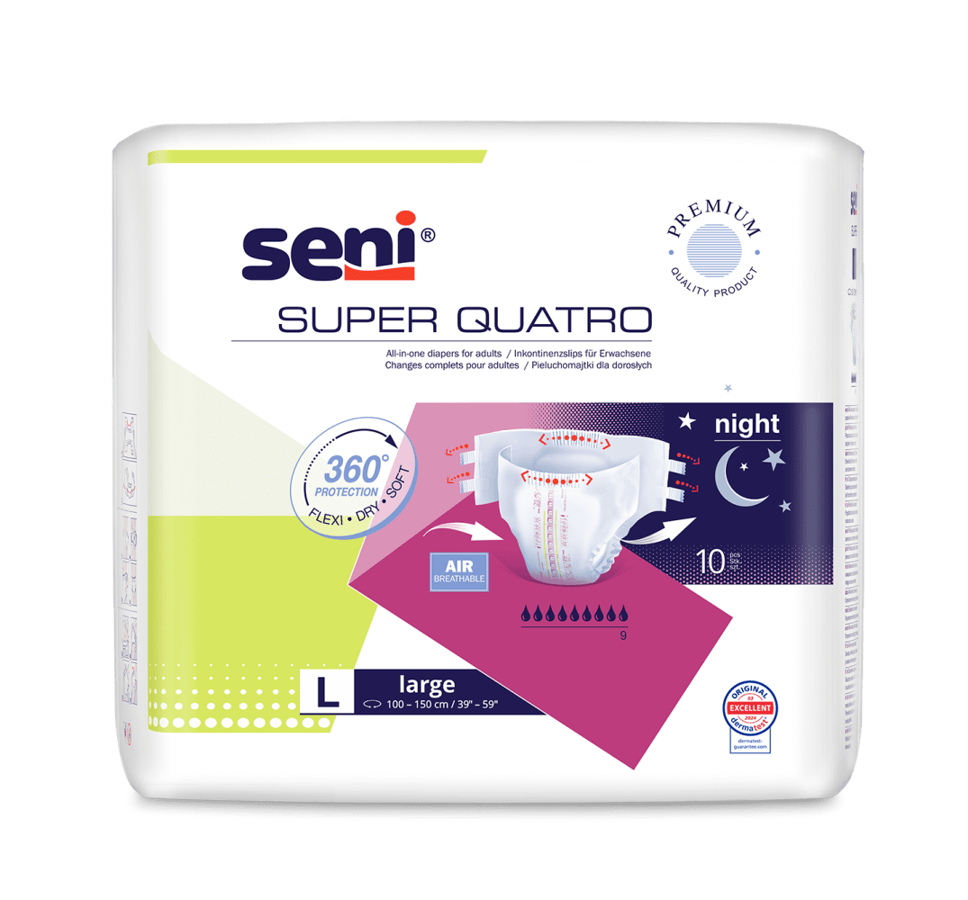 Inkontinenzhosen Super Seni Quatro Large, Hüfte 100-150 cm (1 Karton: 6 x 10 Stück)