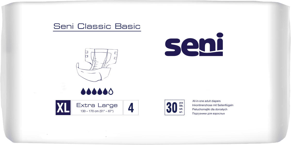 Inkontinenzhosen Seni CLASSIC BASIC XL, Hüfte 130-170 cm (1 Karton: 4 x 30 Stück)