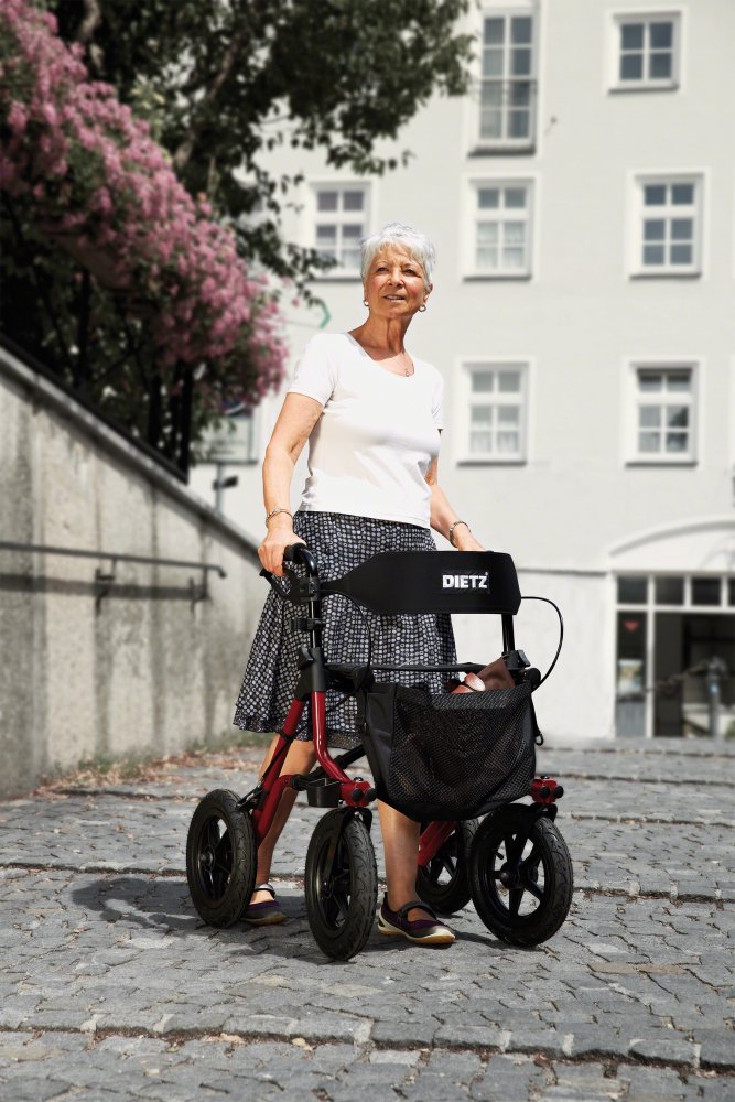 Rollator TAiMA XC, luftbereift, Netz und Stockhalter, rot-metallic (Dietz) – Bild 3