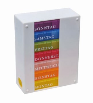 Medikamentendispenser Woche 7x4, weiß, 7 Dosen mit je 4 Klappdeckel,Morgens,Mittags,Abends,Nachts