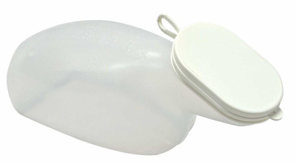 Urinflasche für Frauen, mit Deckel milchig PE temperaturbeständig bis 90°C, graduiert