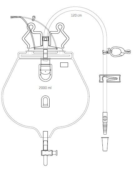 Bettbeutel mit Tropfkammer, geschlossenes System, steril, transparent/blau Gr. 2000 ml – Bild 2