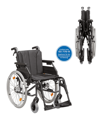 Standardrollstuhl Tomtar MR-S mit Trommelbremse, Kombiarmlehne PU mangan grey metallic (Dietz) Basix