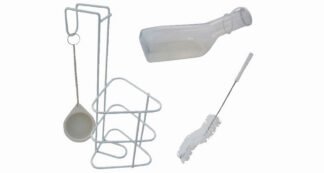 Urinflaschen-Set, Flasche,Halter,Bürste,weiß